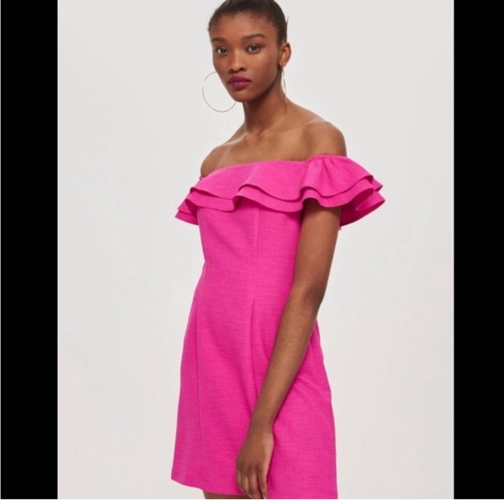 Top Shop Off the Shoulder Hot Pink Mini Dress